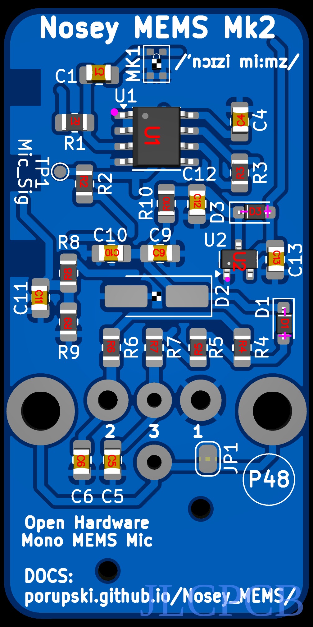Nosey MEMS Mk2 placement preview at upload, with parts still missing