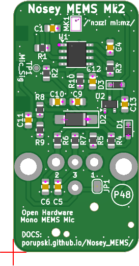 Nosey MEMS Mk2 placement after the manufacturer processed the files, all parts placed